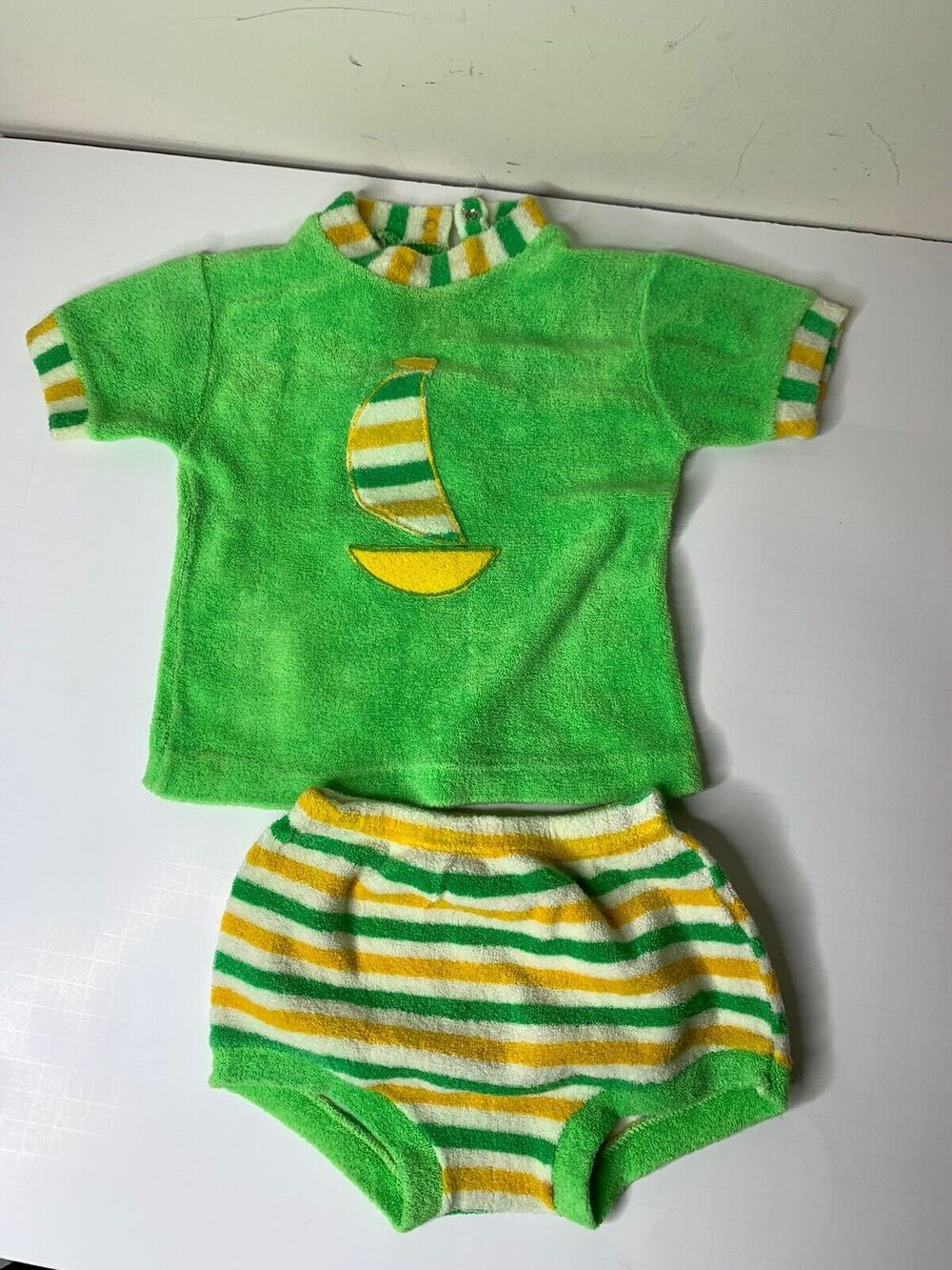 Vintage Babygro Terry Cloth 2-Piece Outfit Sailboat Appliqué Size XL 23-30lbs